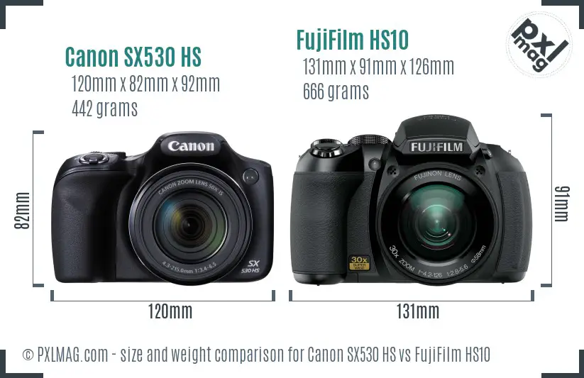 Canon SX530 HS vs FujiFilm HS10 size comparison