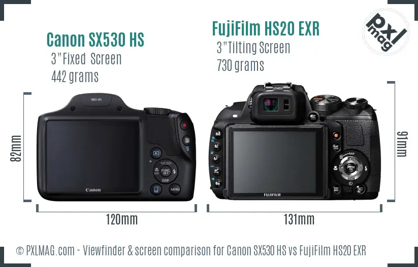 Canon SX530 HS vs FujiFilm HS20 EXR Screen and Viewfinder comparison