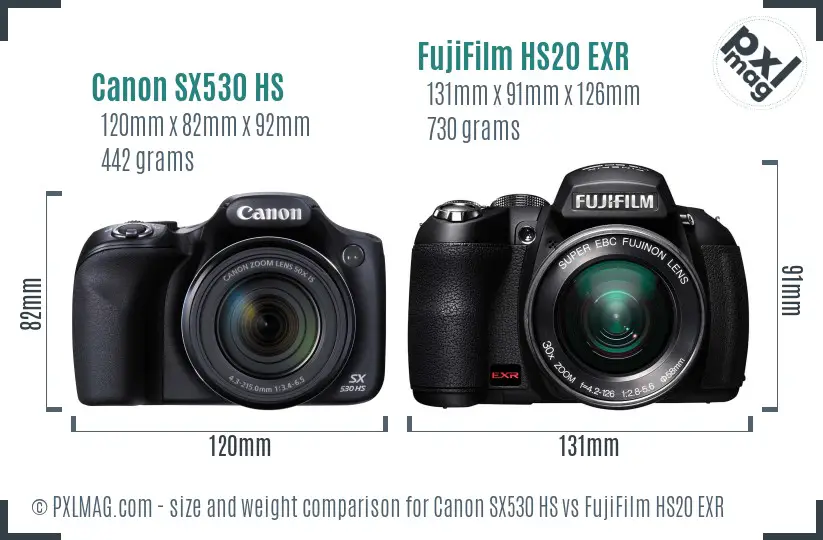 Canon SX530 HS vs FujiFilm HS20 EXR size comparison