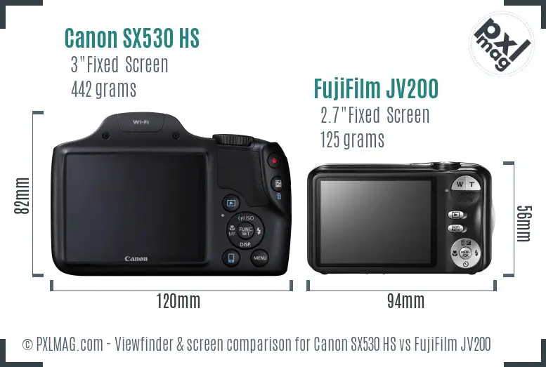 Canon SX530 HS vs FujiFilm JV200 Screen and Viewfinder comparison