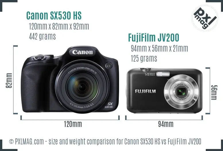 Canon SX530 HS vs FujiFilm JV200 size comparison