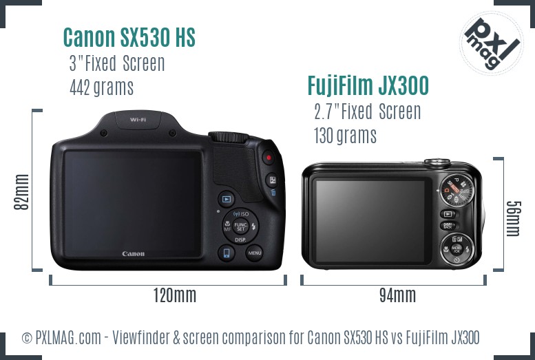 Canon SX530 HS vs FujiFilm JX300 Screen and Viewfinder comparison