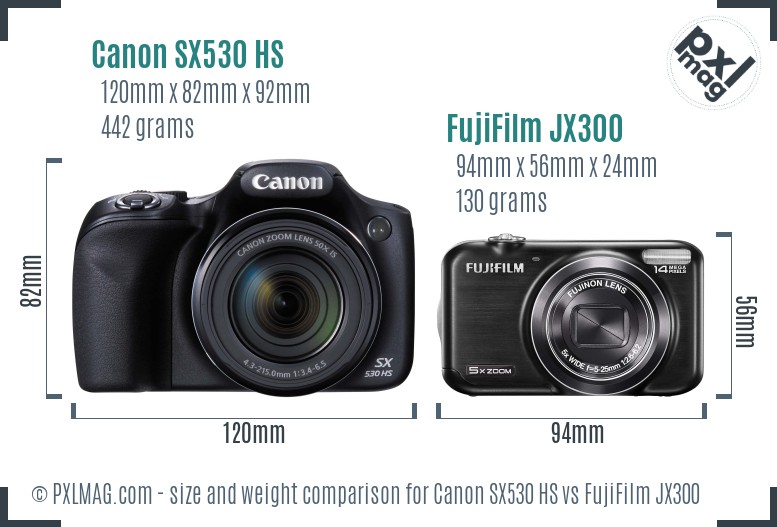 Canon SX530 HS vs FujiFilm JX300 size comparison