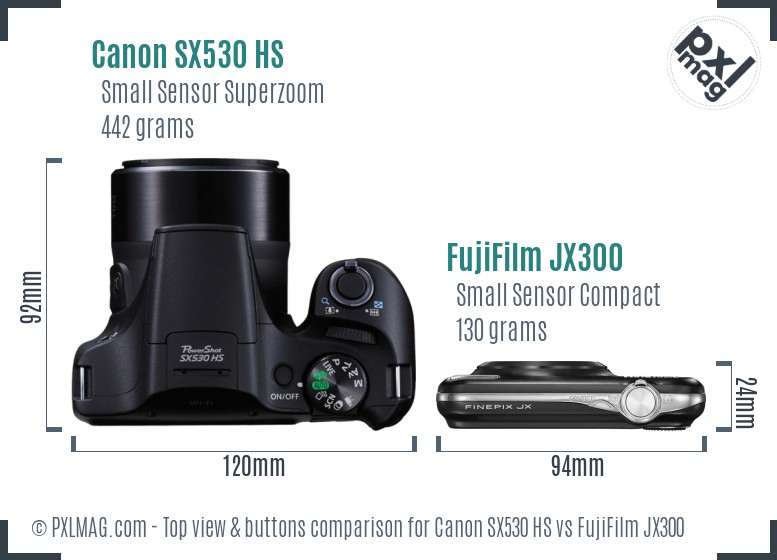 Canon SX530 HS vs FujiFilm JX300 top view buttons comparison