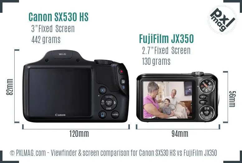 Canon SX530 HS vs FujiFilm JX350 Screen and Viewfinder comparison