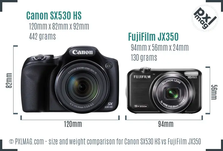 Canon SX530 HS vs FujiFilm JX350 size comparison