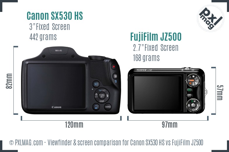 Canon SX530 HS vs FujiFilm JZ500 Screen and Viewfinder comparison