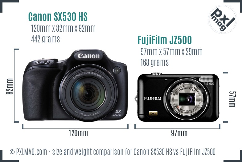 Canon SX530 HS vs FujiFilm JZ500 size comparison