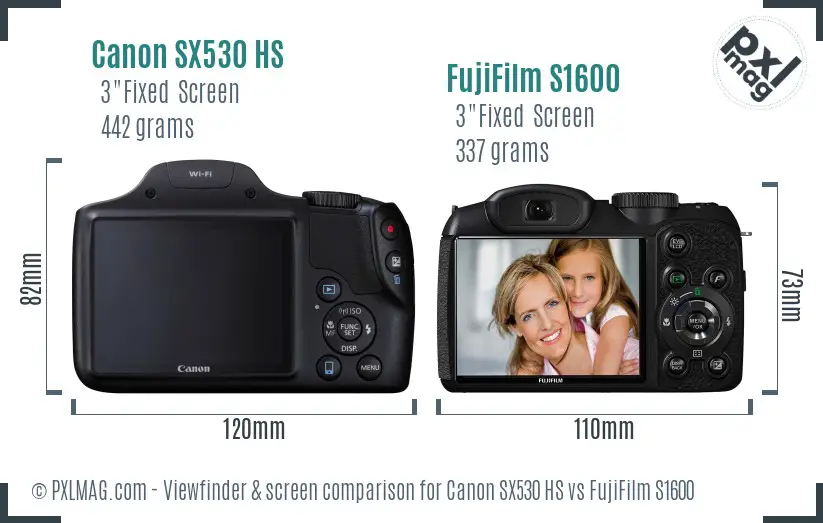 Canon SX530 HS vs FujiFilm S1600 Screen and Viewfinder comparison