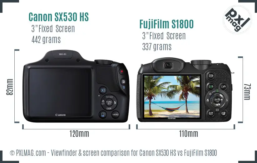 Canon SX530 HS vs FujiFilm S1800 Screen and Viewfinder comparison Canon SX530 HS vs FujiFilm S1800 Screen and Viewfinder comparison