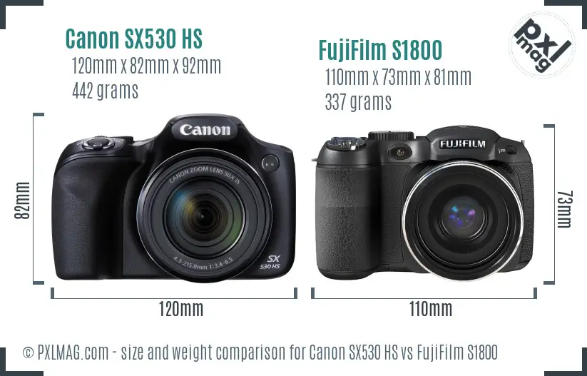 Canon SX530 HS vs FujiFilm S1800 size comparison Canon SX530 HS vs FujiFilm S1800 size comparison