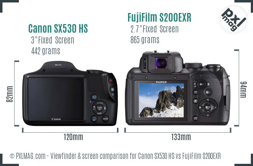 Canon SX530 HS vs FujiFilm S200EXR Screen and Viewfinder comparison