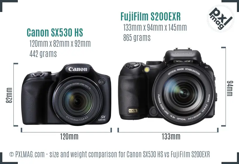 Canon SX530 HS vs FujiFilm S200EXR size comparison