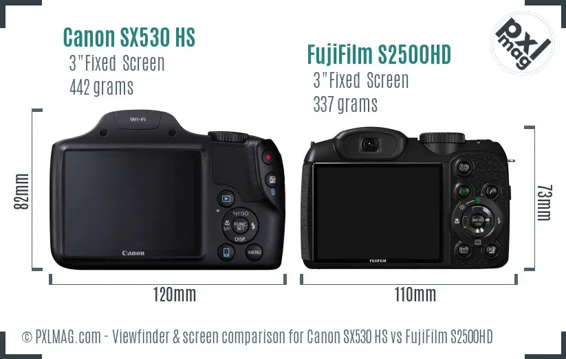 Canon SX530 HS vs FujiFilm S2500HD Screen and Viewfinder comparison