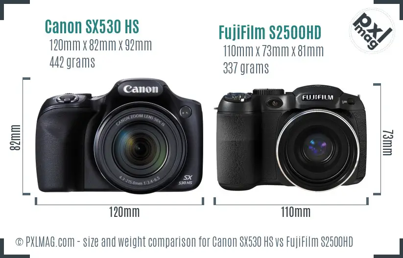 Canon SX530 HS vs FujiFilm S2500HD size comparison