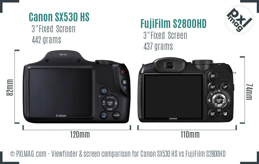 Canon SX530 HS vs FujiFilm S2800HD Screen and Viewfinder comparison