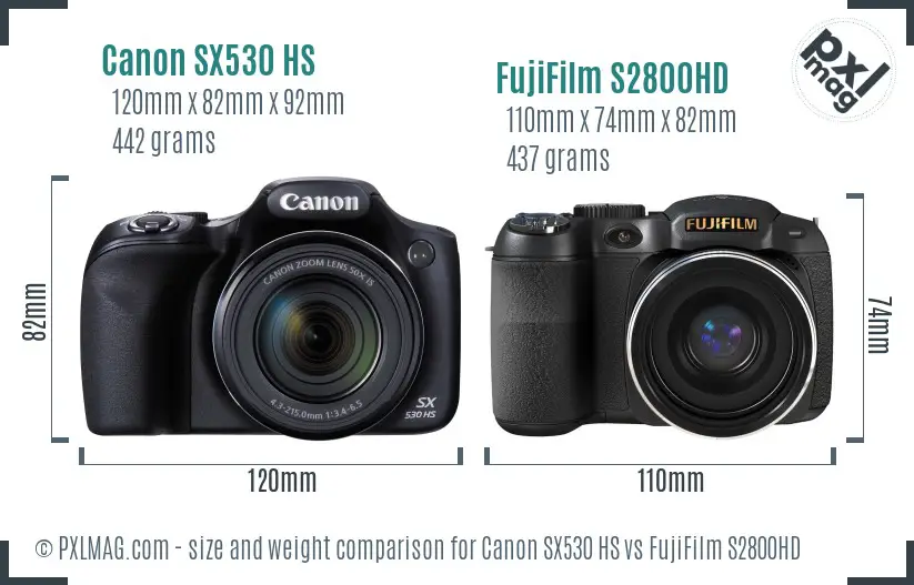 Canon SX530 HS vs FujiFilm S2800HD size comparison