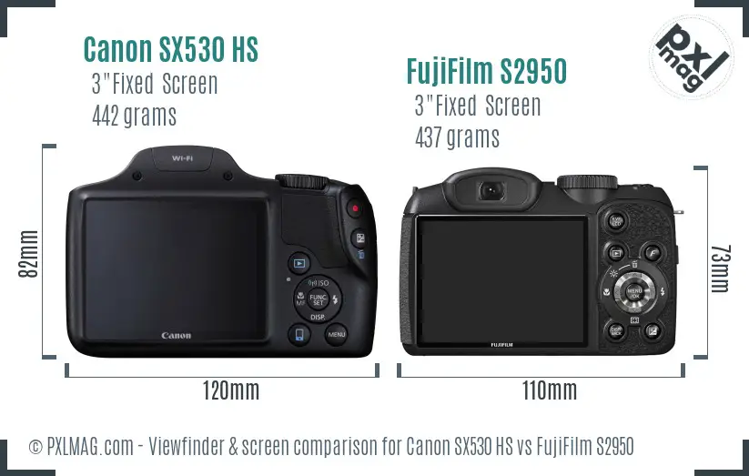 Canon SX530 HS vs FujiFilm S2950 Screen and Viewfinder comparison