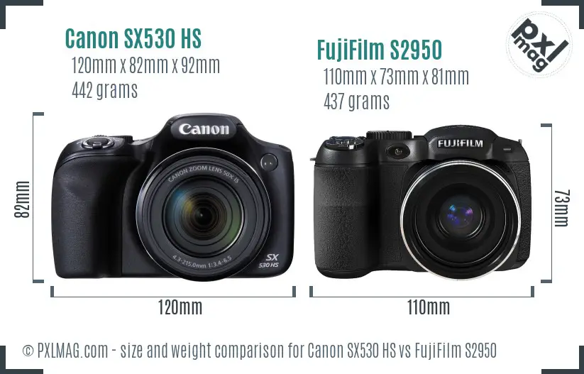 Canon SX530 HS vs FujiFilm S2950 size comparison