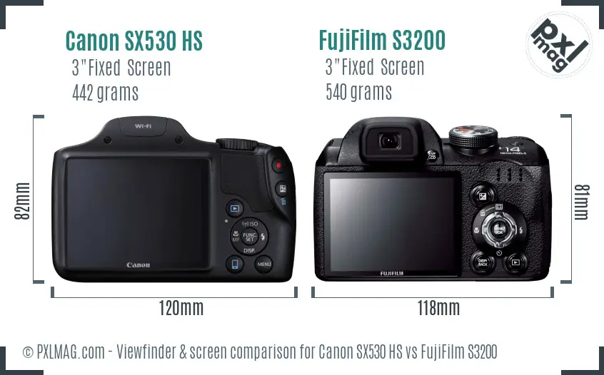 Canon SX530 HS vs FujiFilm S3200 Screen and Viewfinder comparison