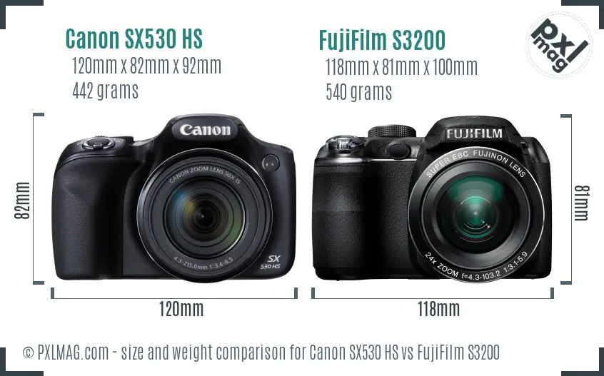 Canon SX530 HS vs FujiFilm S3200 size comparison