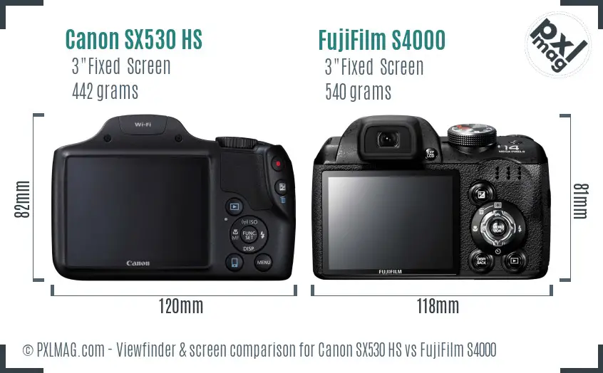 Canon SX530 HS vs FujiFilm S4000 Screen and Viewfinder comparison