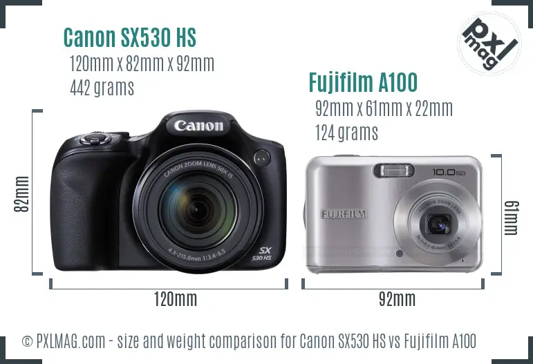 Canon SX530 HS vs Fujifilm A100 size comparison Canon SX530 HS vs Fujifilm A100 size comparison