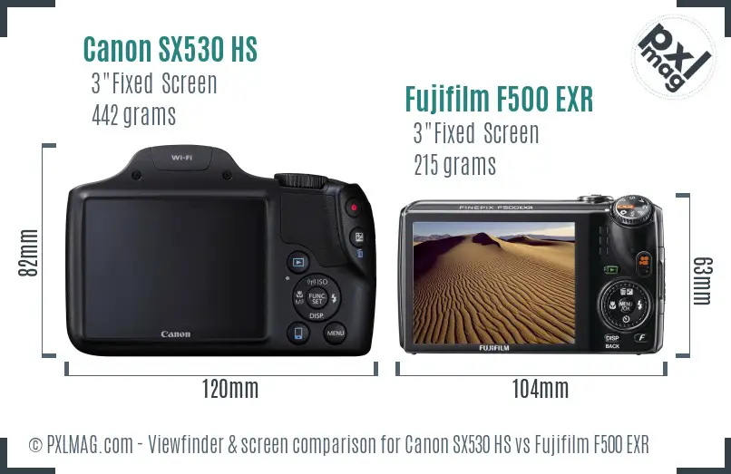 Canon SX530 HS vs Fujifilm F500 EXR Screen and Viewfinder comparison