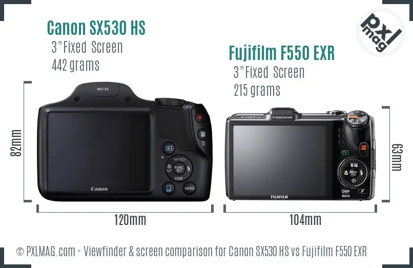 Canon SX530 HS vs Fujifilm F550 EXR Screen and Viewfinder comparison