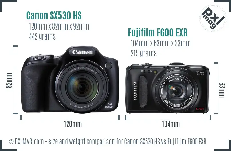 Canon SX530 HS vs Fujifilm F600 EXR size comparison Canon SX530 HS vs Fujifilm F600 EXR size comparison