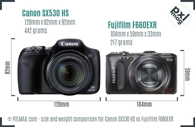 Canon SX530 HS vs Fujifilm F660EXR size comparison Canon SX530 HS vs Fujifilm F660EXR size comparison
