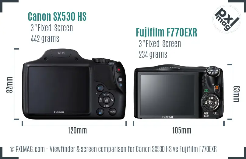 Canon SX530 HS vs Fujifilm F770EXR Screen and Viewfinder comparison