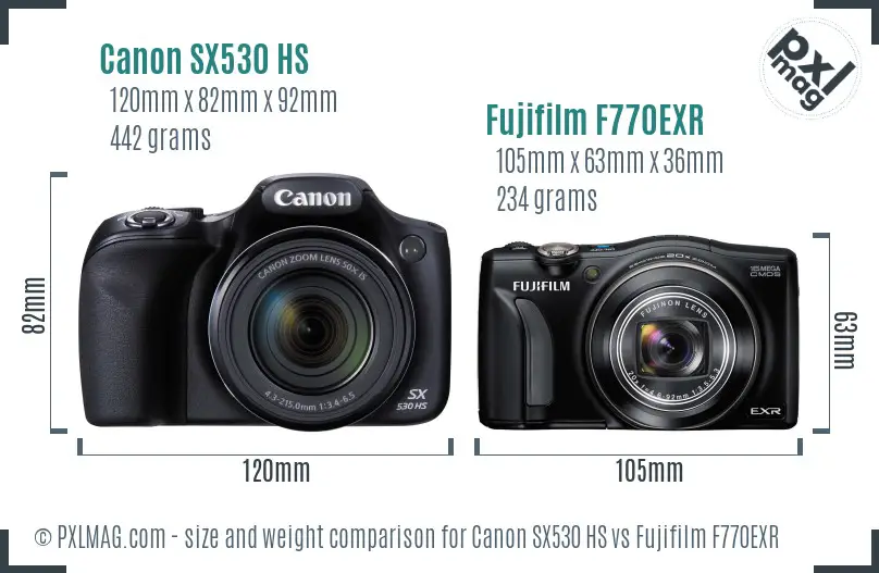 Canon SX530 HS vs Fujifilm F770EXR size comparison