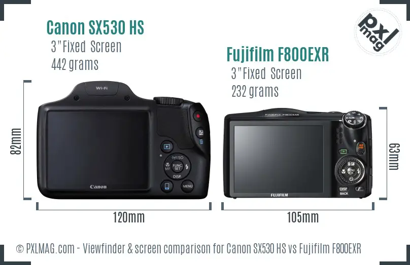 Canon SX530 HS vs Fujifilm F800EXR Screen and Viewfinder comparison