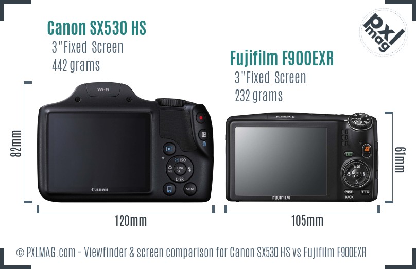 Canon SX530 HS vs Fujifilm F900EXR Screen and Viewfinder comparison