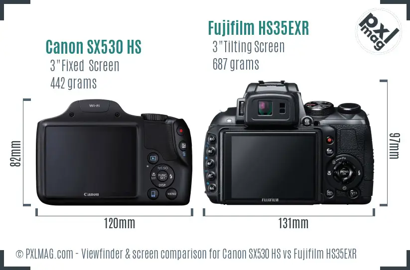 Canon SX530 HS vs Fujifilm HS35EXR Screen and Viewfinder comparison