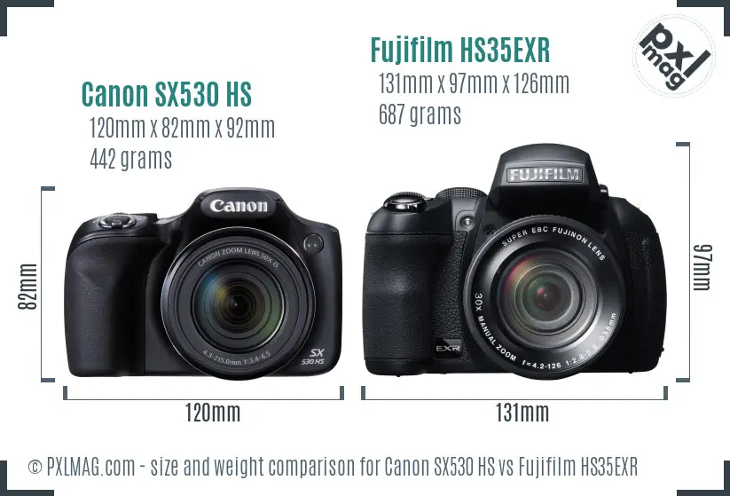 Canon SX530 HS vs Fujifilm HS35EXR size comparison