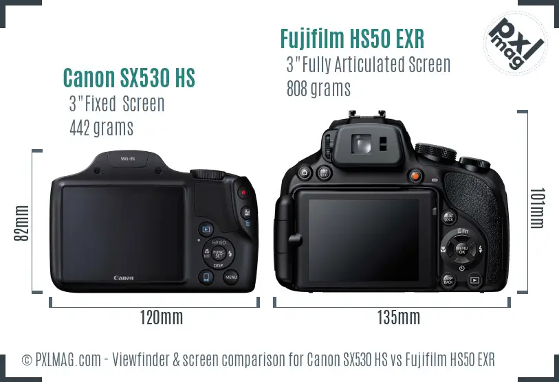 Canon SX530 HS vs Fujifilm HS50 EXR Screen and Viewfinder comparison