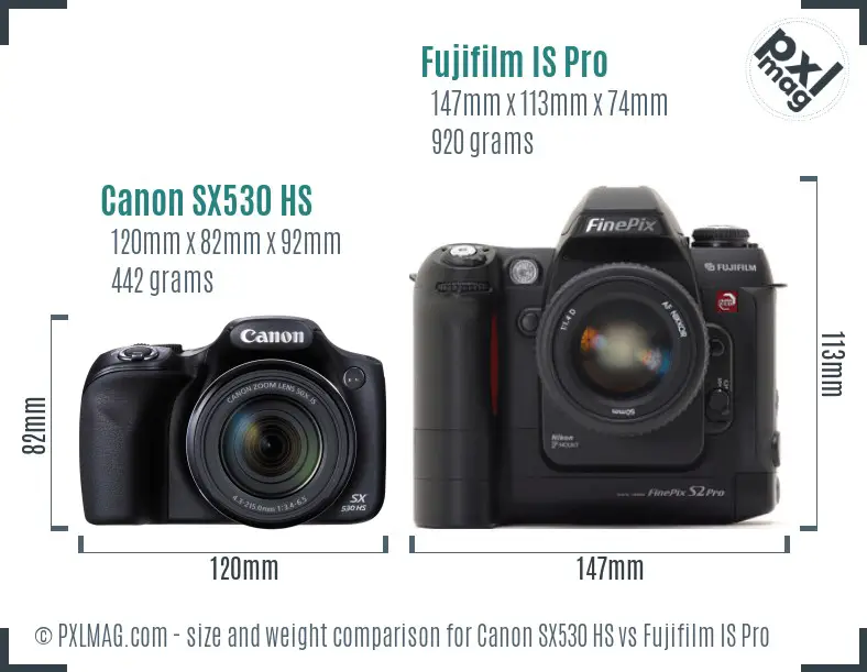 Canon SX530 HS vs Fujifilm IS Pro size comparison