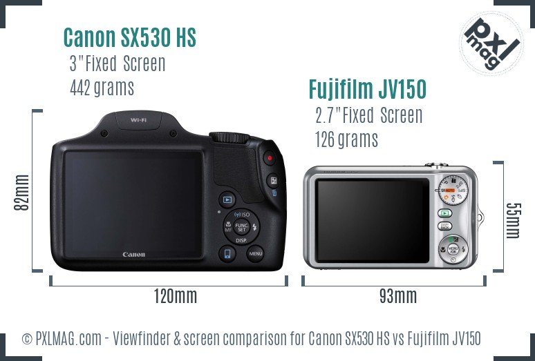 Canon SX530 HS vs Fujifilm JV150 Screen and Viewfinder comparison