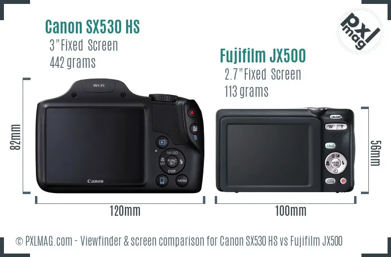 Canon SX530 HS vs Fujifilm JX500 Screen and Viewfinder comparison