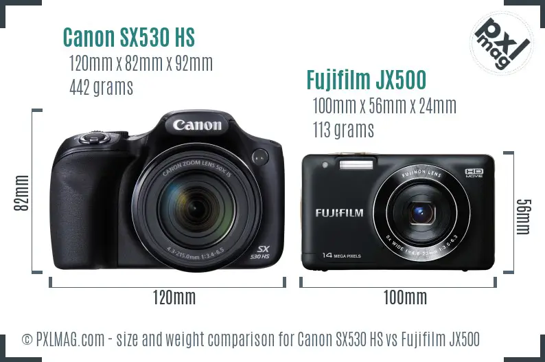 Canon SX530 HS vs Fujifilm JX500 size comparison