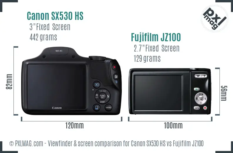 Canon SX530 HS vs Fujifilm JZ100 Screen and Viewfinder comparison