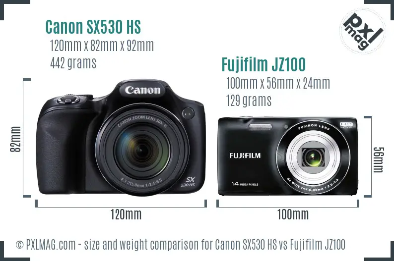 Canon SX530 HS vs Fujifilm JZ100 size comparison