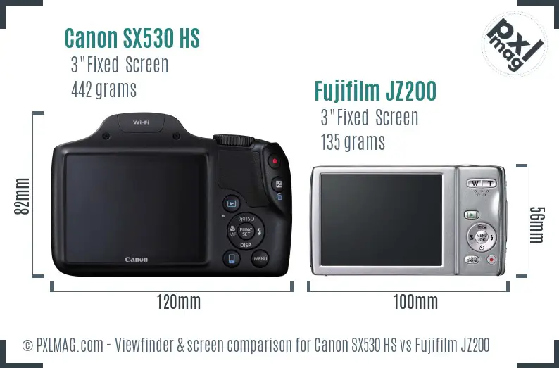 Canon SX530 HS vs Fujifilm JZ200 Screen and Viewfinder comparison