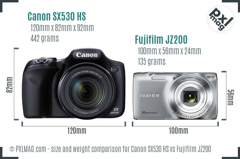 Canon SX530 HS vs Fujifilm JZ200 size comparison