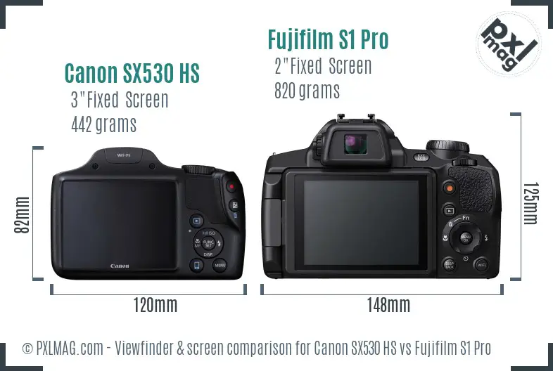 Canon SX530 HS vs Fujifilm S1 Pro Screen and Viewfinder comparison
