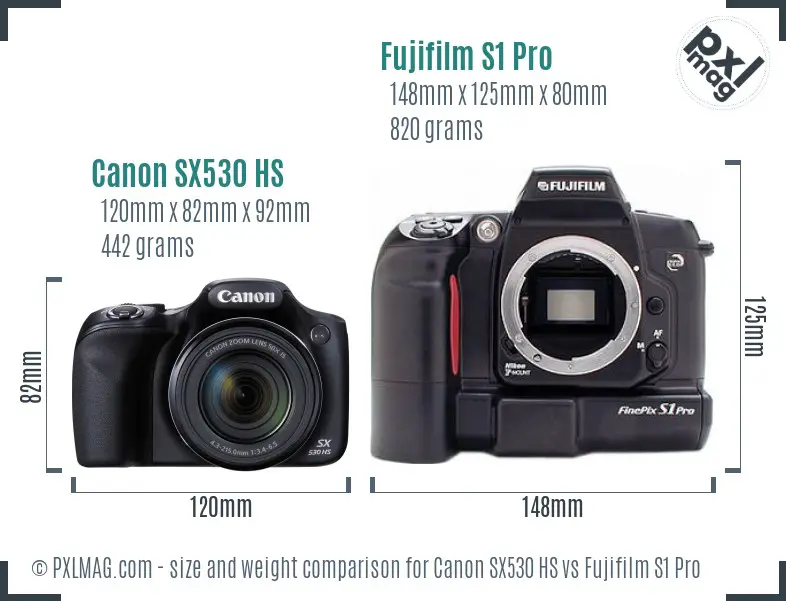 Canon SX530 HS vs Fujifilm S1 Pro size comparison