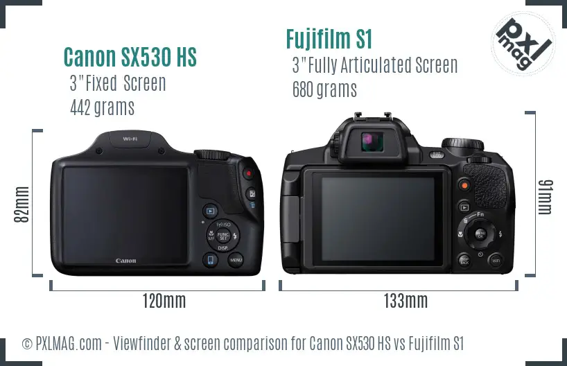 Canon SX530 HS vs Fujifilm S1 Screen and Viewfinder comparison