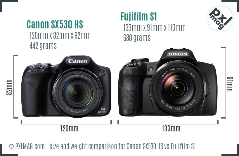 Canon SX530 HS vs Fujifilm S1 size comparison